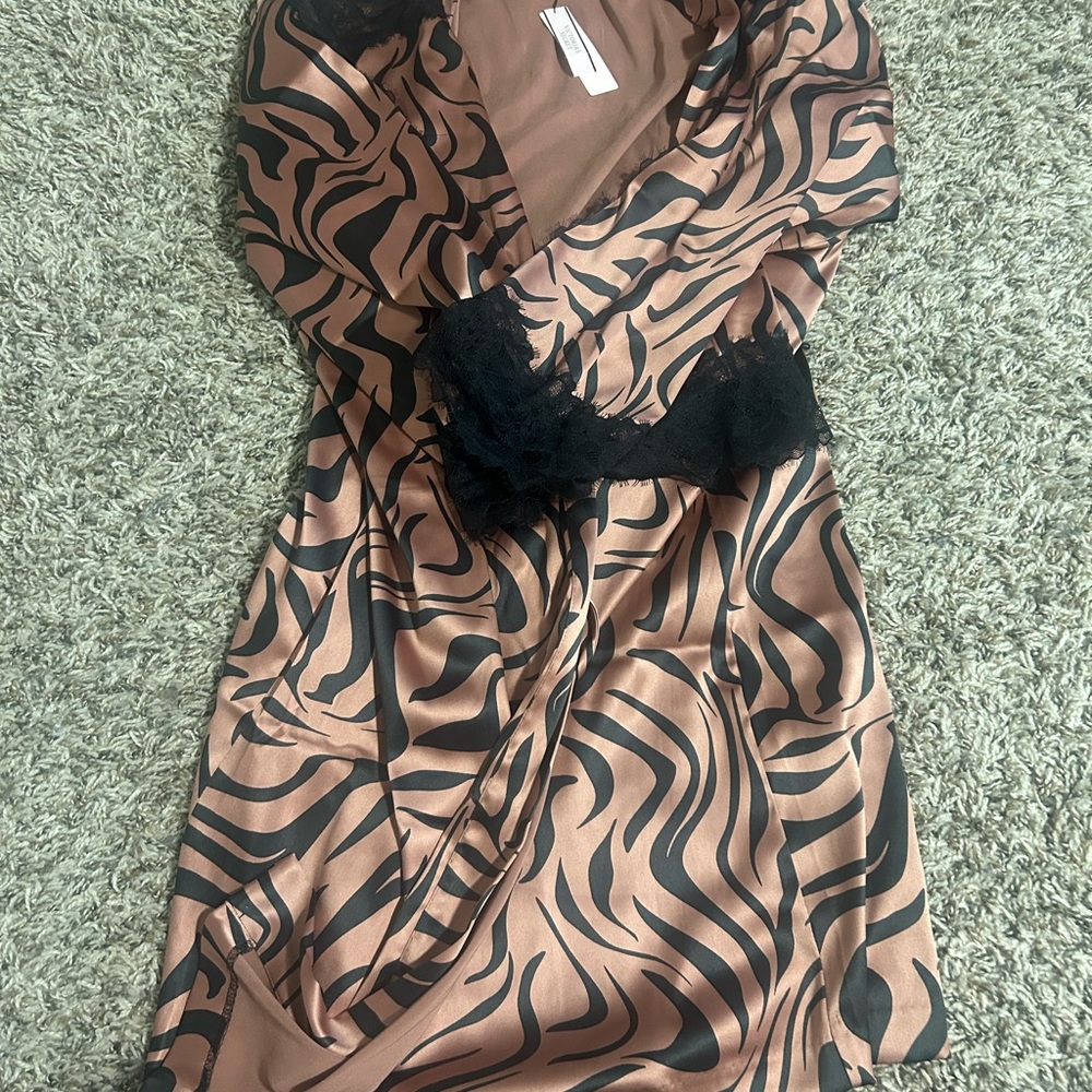 Victoria's Secret Black and Brown Animal Print Robe